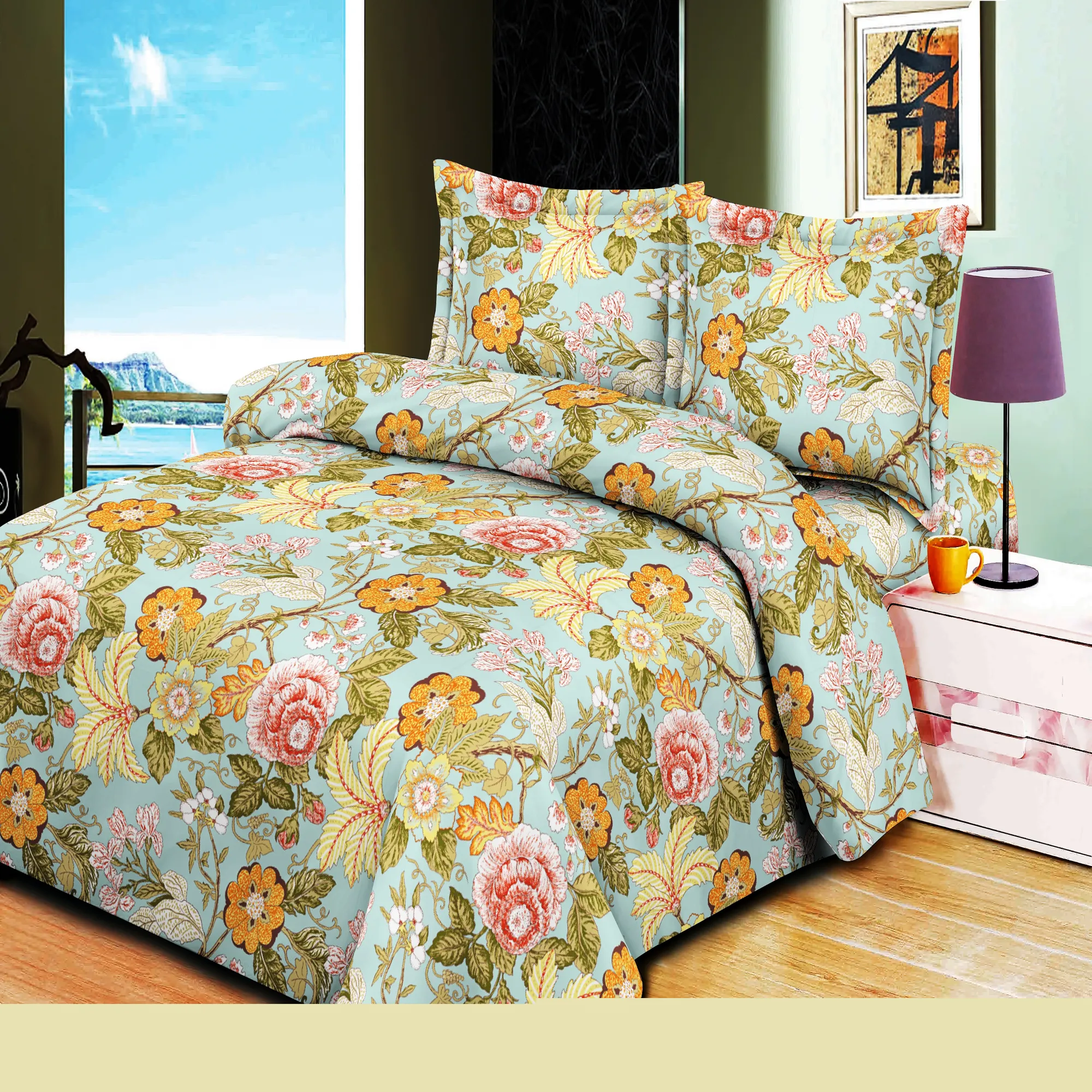 4pcs Twin or Full or Queen or King 100% Polyester bed set 4pcs bedding set microfiber cotton queen