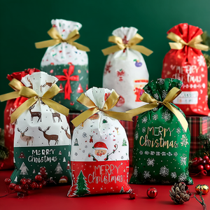 Sacs d'emballage de cadeaux de noël imprimés sur mesure, en vrac, Opp, avec cordon de serrage, pour bonbons de vacances - Product Image 2