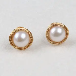 Boucles d'oreilles créoles pour femmes, boutons blancs, 7.5 à 8mm, vente en gros, bijoux cadeau, usine, vente en gros