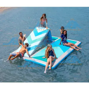 Inflatable Sea Water Pontoon Boat Yacht Convertible Slide Dock Inflatable Floating Mat Dock Platform