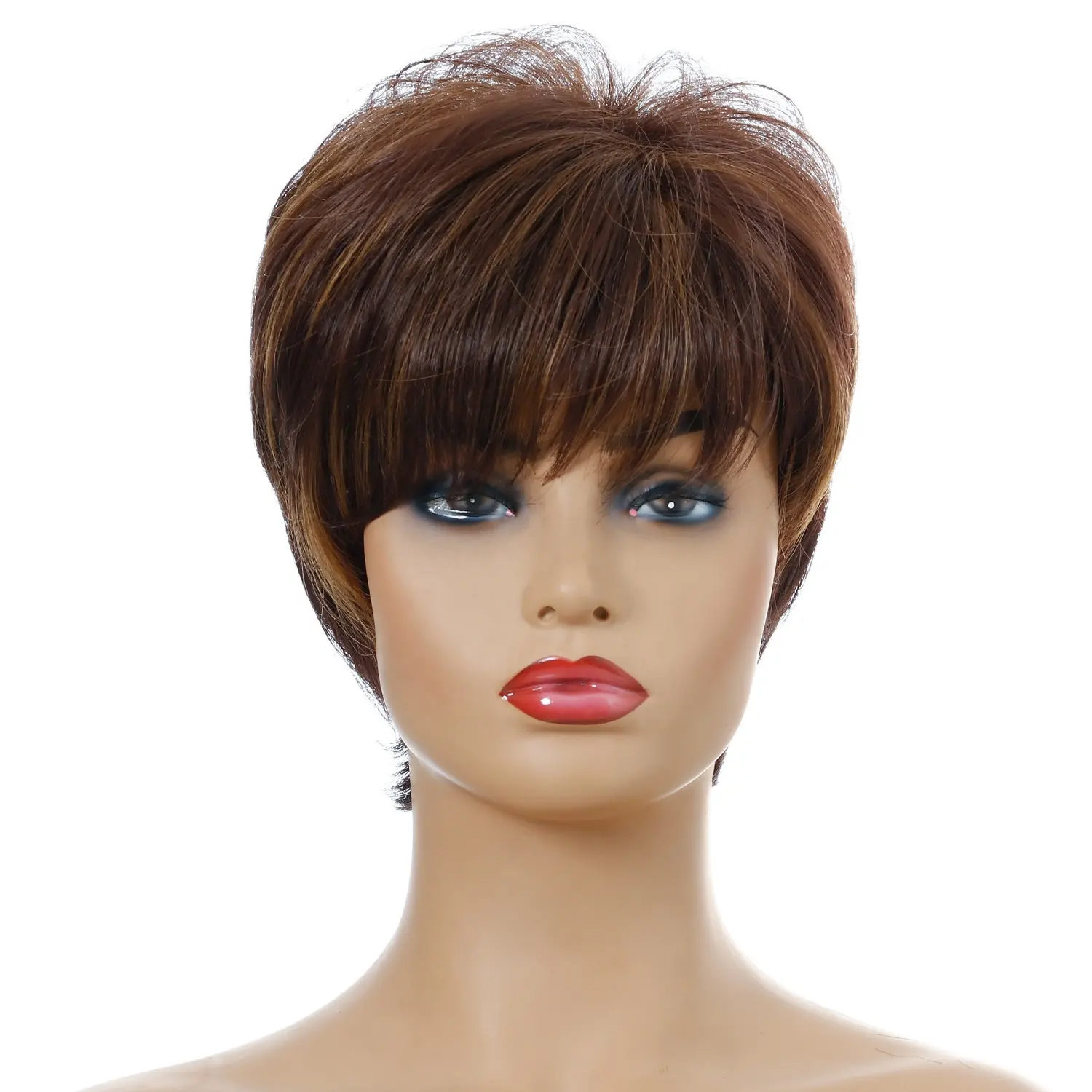 Women Brown Synthetic Wigs Natural Wave African American Short Curly Wigs for Black White Women