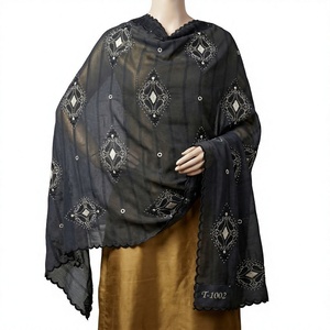Wholesale Custom Geometric Embroidery Lightweight Breathable <b>Chiffon</b> Women Shawl Daily Wear <b>Scarf</b> Wrap Bulk - Product Image 1