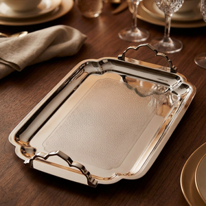 Plateau de service rectangulaire décoratif en métal de qualité supérieure avec poignées pour table à manger, maison, hôtel, restaurant - Product Image 2