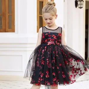 Vestido de baile infantil para meninas de 2 a 14 anos, vestido de festa de aniversário com lantejoulas, vestido formal preto de noite luxuoso, ideal para o ano 2024.