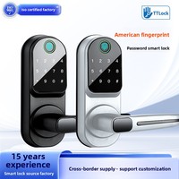 Serrure de porte intelligente transfrontalière de style américain avec déverrouillage par empreinte digitale, mot de passe et carte-clé, sans perçage, modèle de remplacement de serrure