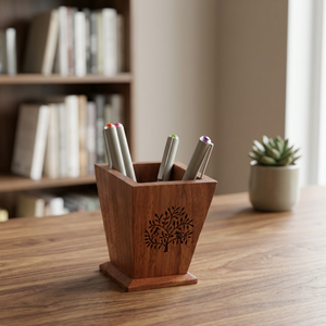 Portalápices de Madera Hecho a Mano con Incrustaciones, Elegante Organizador de Escritorio, Decoración para Oficina y Hogar, Soporte para Papelería - Product Image 5