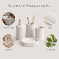 Ensemble d'accessoires de salle de bain en résine personnalisés, 5 pièces, blanc, pour hôtel, décoration de la maison, certifié FSC