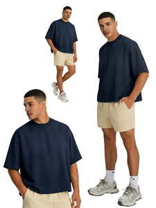 Men Short Sleeves T Shirt High Quality Boxy Streetwear Tshirt Custom Logo Heavyweight Breathable Blank Cropped Plain T-Shirt - Product Image 2