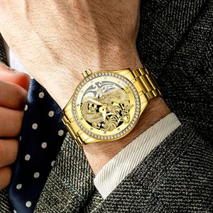 Binbond Men's Gold Dragon Quartz Watch Stainless Steel Strap Diamond Bezel Luminous Calendar Waterproof 30M - Product Image 3