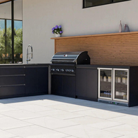 Meuble de cuisine extérieur moderne en acier inoxydable de qualité supérieure avec évier, crédence, tiroir coulissant et robinet
