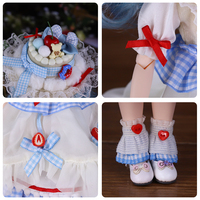 Ensemble de tenue pour poupée BJD Blyth ICY DBS 1 6, comprenant une robe bleue, blanche et rouge avec nœud et un chapeau, DIY pour poupées de mode Azone OB24