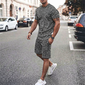 Conjunto Deportivo Informal Estampado para Hombre NWK INDUSTRY, Camiseta de Manga Corta con Cuello Redondo y Pantalones Cortos con Cintura Elástica, Transpirable y Ligero - Product Image 1