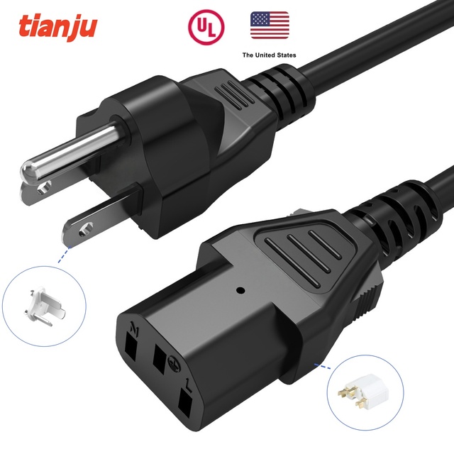 American Standard US 3-Pin Plug SJTW Wire C7 End IEC Female 1.5m Power Cord Extension for Industrial Equipment Home Appliances