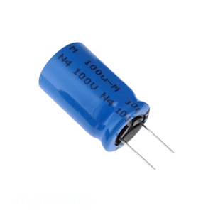 Condensador de canal del fabricante, aluminio, 100uF, 20%, 100V, radial, MAL213639101E3, de orificio pasante - Product Image 1