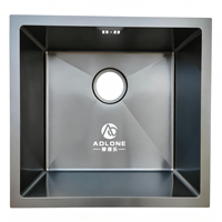 Évier de cuisine carré simple en acier inoxydable 304 brossé noir, fait main, 50*45cm, à encastrer, moderne et intelligent