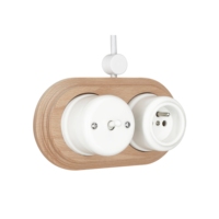 Juego de interruptores de pared de porcelana retro con marco de madera maciza - Montaje en superficie doble/triple