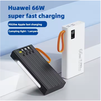 Batterie externe portable 66W Super PD à charge rapide, boîtier coloré, écran numérique, câble de charge intégré, vente en gros