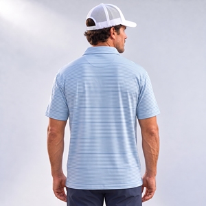 เสื้อโปโลลายทางสีน้ำเงิน คอปกแบบ Stay-Right ผลิตจากโพลีเอสเตอร์ 100% น้ำหนักเบา ระบายอากาศได้ดี เหมาะสำหรับเล่นกอล์ฟ - Product Image 2