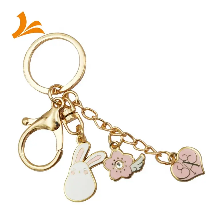 Custom cute rabbit gold hard enamel keychain