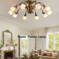Lustre moderne en cristal de style européen Lampe florale de luxe pour salle à manger Villa Plafond rétro LED dans le salon Chambre Base en fer