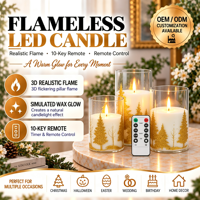 Autocollants de Noël en forme de pilier doré, bougies électroniques LED, décorations de Noël en acrylique avec télécommande, ornements de Noël pour la maison