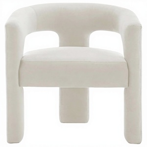 Poltrona da pranzo moderna in velluto imbottita con schienale in tessuto Sherpa Bouclé <span class=keywords><strong>e</strong></span> struttura in legno, comoda poltrona assemblata per ambienti interni - Product Image 3