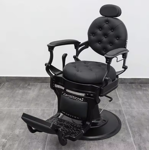 Silla de Barbero Hidráulica Negra con Tapizado, Estructura Metálica, Reposapiés Ajustable, Silla de Peluquería para Salón de Belleza - Product Image 1