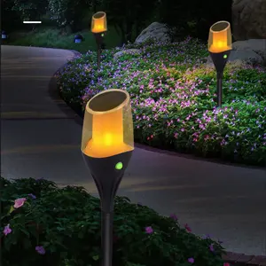 Auto On Off Outdoor Solar Tiki Torches Garden Lights with Flickering Flame for decorative courtyard landscape garden pathway