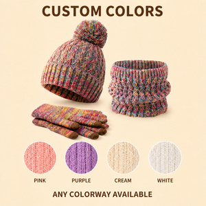 Ensemble bonnet et gants longs en tricot multicolores pour adultes, 100% acrylique, chauds, compatibles avec les écrans tactiles, pour l'hiver - Product Image 3