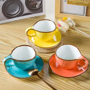 12pcs Céramique Espresso Tasse À Café Assiette Ensemble Personnalisé Glaçure Réactive 3 Oz Petite Tasse Ensemble Porcelaine Thé Tasse et Soucoupe Ensemble En Gros