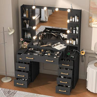 Table de maquillage avec rangement intégré, grands tiroirs et miroir LED, ensemble de commode moderne minimaliste pour chambre à coucher