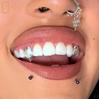 Grillz personnalisés Hip Hop en argent 925 avec incrustations de diamants et crocs de vampire, style 5G