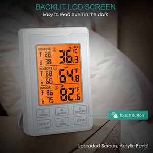 Draadloze digitale plastic vriezerthermometer 2 sensoren Groot display Hoorbaar <span class=keywords><strong>alarm</strong></span> Achtergrondverlichting Magneet Binnen-/buitengebruik Thuis - Product Image 2