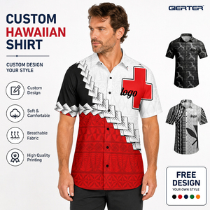 Camisa Hawaiana Personalizada de las Islas Cook, Polinesia, Samoa, Tonga, Fiyi, Tahití, Aloha, Tribal, para Hombre, Vacaciones en la Playa, con Logotipo - Product Image 1