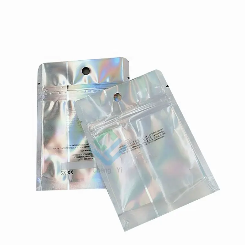Op Maat Gemaakte Hologram Mylar Tassen Met Rits Plastic Sieraden Make-Up Verpakking Transparante Holografische Tassen