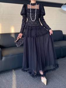 Bettergirl 2025 New Heavy industry sequin col rond <span class=keywords><strong>noir</strong></span> champignon bord <span class=keywords><strong>robe</strong></span> à manches longues - Product Image 5