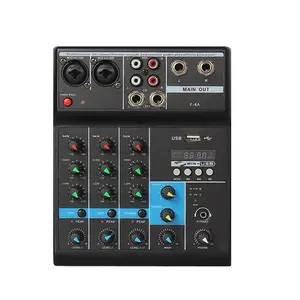 F-4A-mezclador de Audio inalámbrico profesional, mezclador de Audio portátil de 4 canales con Bluetooth, Compatible con tarjeta de sonido USB, consola mezcladora de efectos