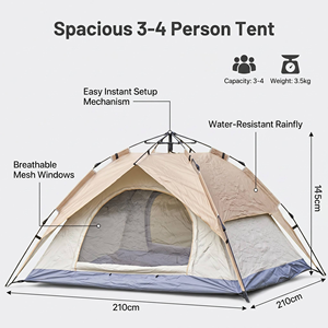 Carpa de Camping Oxford de Alta Calidad, Modelo 2026, para Tres Estaciones, Tipo Extendido, Dos Habitaciones, Doble Capa, Apertura Automática Rápida - Product Image 3