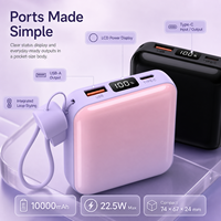 Batterie externe portable 10000mAh 22.5W avec charge rapide PD, charge sans fil, câble Type-C détachable intégré, écran LCD numérique