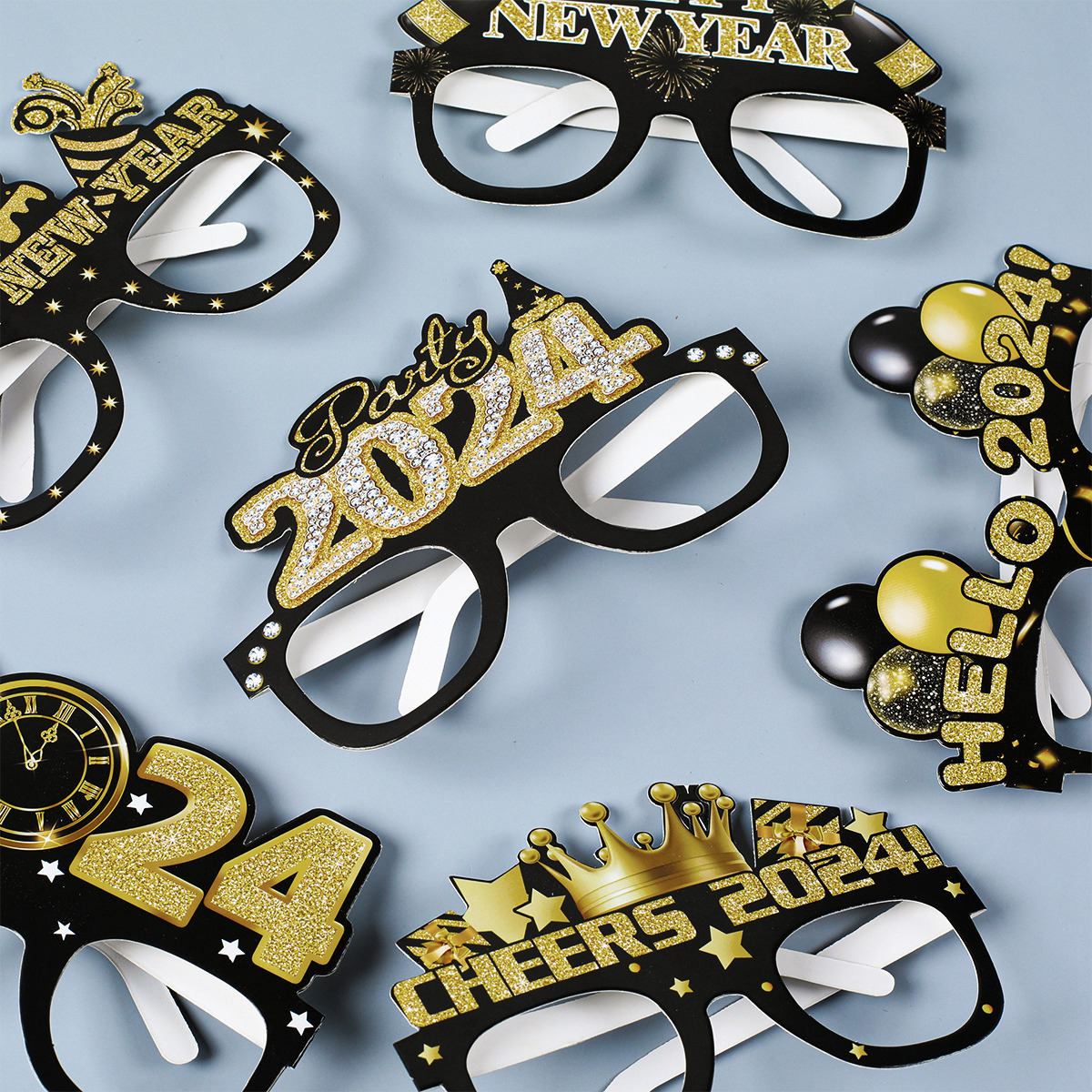 KatchOn Happy New Year Brillen 2024 – 12er Set Für Silvester-Partys | Fotorahmen & NYE-Deko | Schwarz-Gold