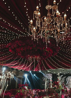 Nouvelle Décoration de Mariage de Luxe Dorée, Lustre Rideau de Perles en Cristal Plaqué Métal, Luminaire de Plafond pour Scène d'Événement
