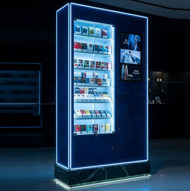 Elegant Luxury Cigarette Cabinet Metal Modern Floor Display Racks Smoke Shop Cigarette Display Cabinet With Led Screen