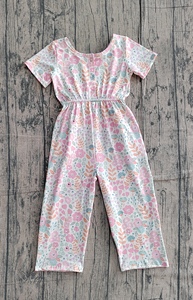 S0732 Traje de Baño Personalizado para Niña Pequeña, Estampado de Flores Rosadas y Lazos Rosas, Traje de Baño de Manga Larga al por Mayor - Product Image 4
