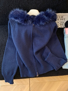 Vente en gros – Nouvelle collection automne-hiver 2026 – <span class=keywords><strong>Cardigan</strong></span> pull tricoté à <span class=keywords><strong>capuche</strong></span> avec col en fourrure de renard, couleur unie, manches longues, pour <span class=keywords><strong>femme</strong></span> - Product Image 2