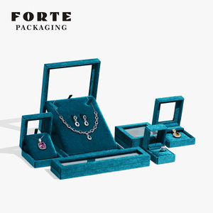 FORTE 2024 New Style Hot Selling Blue Velvet Acrylic Jewelry Packaging <b>Box</b> Custom logo Ring <b>Box</b> <b>Earrings</b> Pendant Jewelry <b>Box</b> - Product Image 1