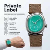 Jam Tangan Quartz Minimalis Casing Tonneau Dial Hijau Tali Kulit Jarum Detik Kecil Tahan Air Produsen Jam Tangan Logo Kustom