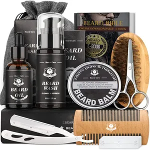 Großhandel Private Label Bio Serum Bart Kit Pflege Pflege Trimmer Kit für schwarze Männer Custom Box Bart Wachstum Kit