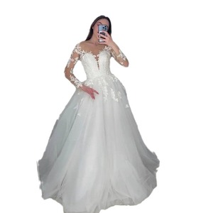 French Style Off Shoulder <b>Lace</b> Wedding Dress A Line Long Sleeve <b>White</b> Tulle Bridal Gown With Sweetheart Neckline And Natural - Product Image 2