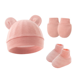 Nouveau bonnet <span class=keywords><strong>Mickey</strong></span> pour bébé, coton chaud uni, ensemble <span class=keywords><strong>de</strong></span> 3 pièces, bonnet, <span class=keywords><strong>gants</strong></span> et chaussettes pour nouveau-né, unisexe, couleur personnalisée - Product Image 5