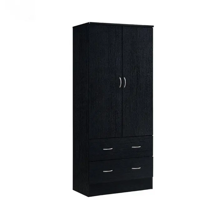 Modern Dua Pintu Hitam Warna Kamar Tidur Lemari Pakaian Finishing Melamin